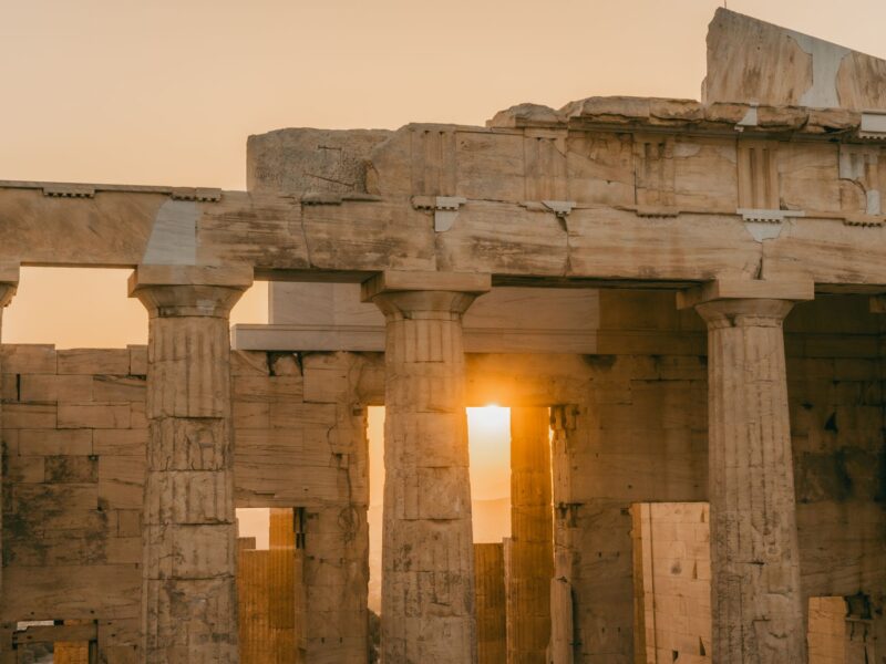 Captivating view of the Parthenon at sunset, showcasing ancient Greek architecture in Athens.