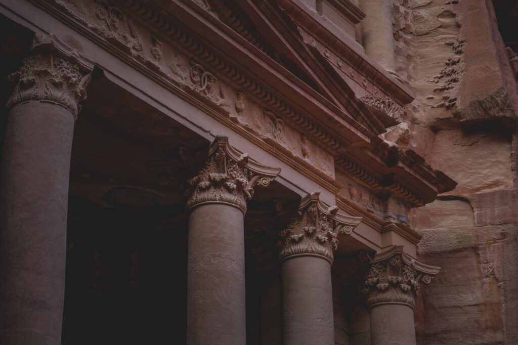 The beautiful carved columns of Petra highlight its historical significance and architectural mastery.