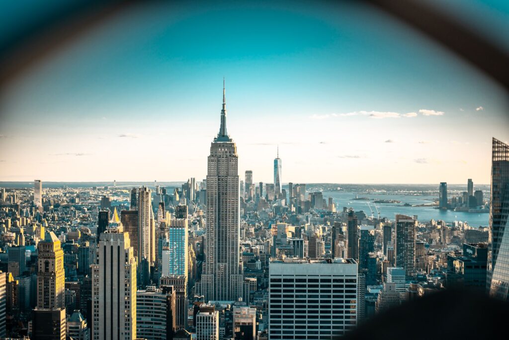 A striking view of the New York City skyline featuring the iconic Empire State Building.
